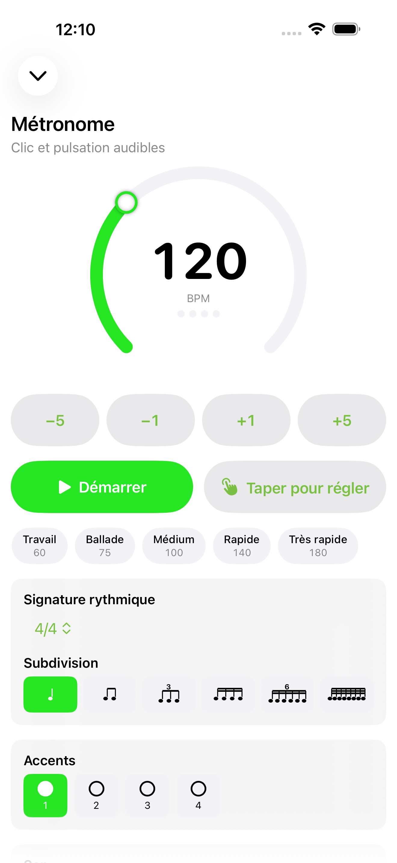 Métronome d'entraînement sur iPhone